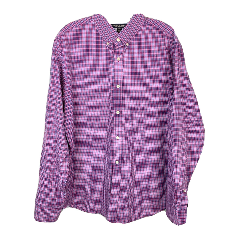 Banana Republic Shirt Mens Sz L Pink Blue Plaid Button Up Long Sleeve Cotton
